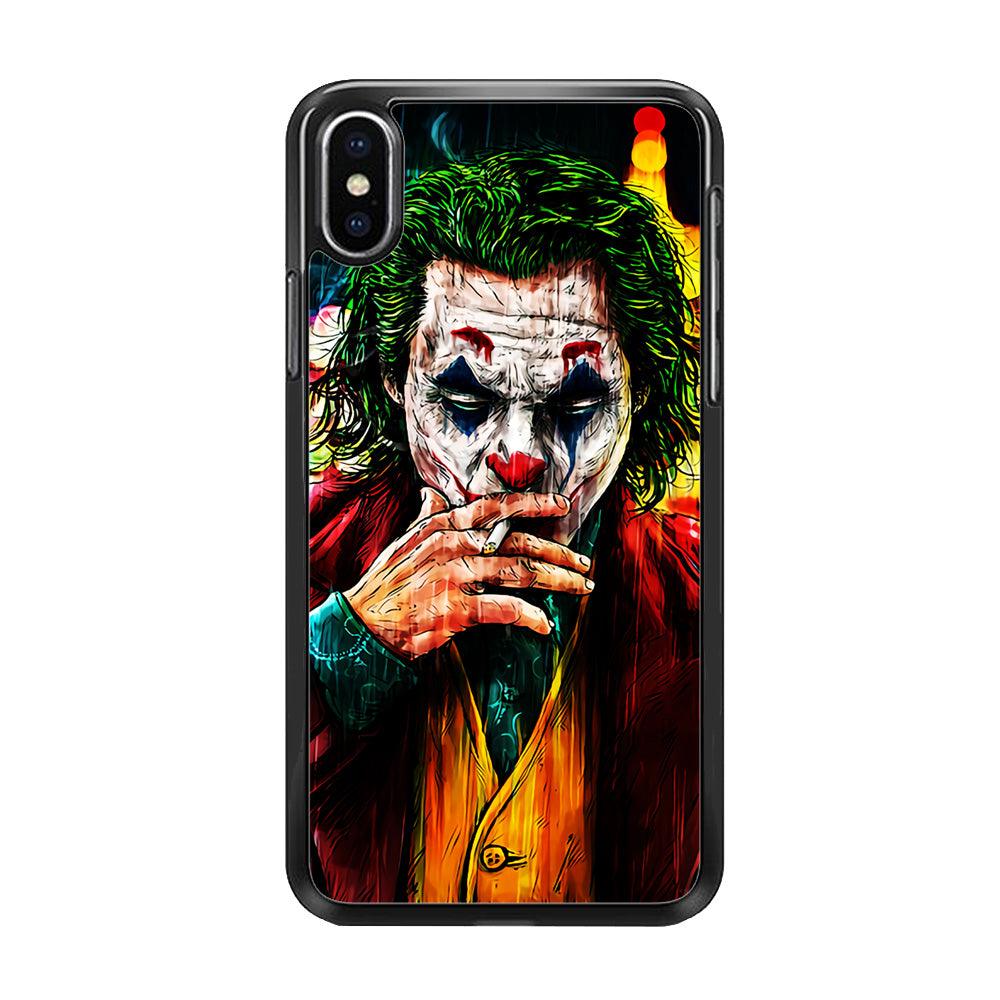 Joker Smoking Painting iPhone Xs Case-Rubber / Black (2D Case)-Xtracase