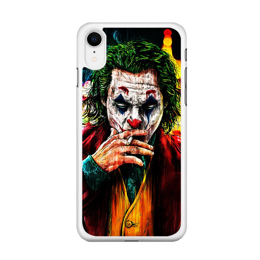 Joker Smoking Painting iPhone XR Case-Rubber / White (2D Case)-Xtracase
