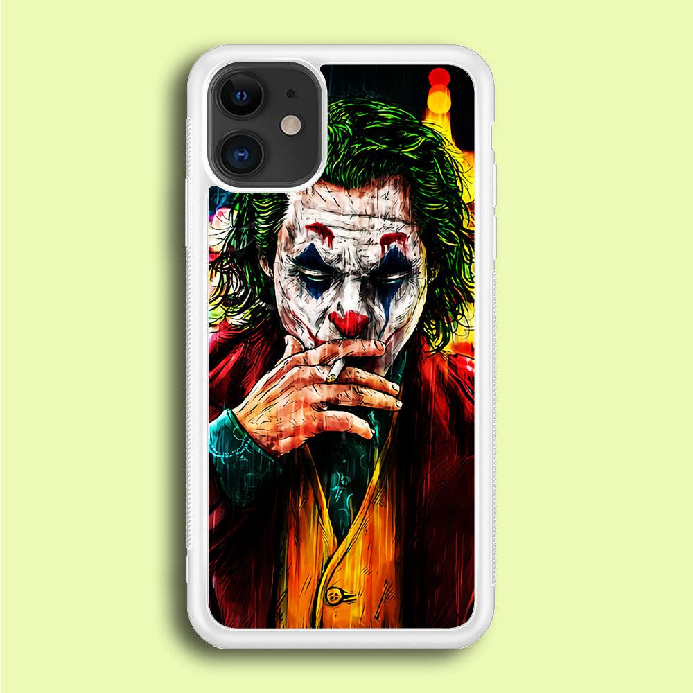 Joker Smoking Painting iPhone 12 Case-Rubber / White (2D Case)-Xtracase