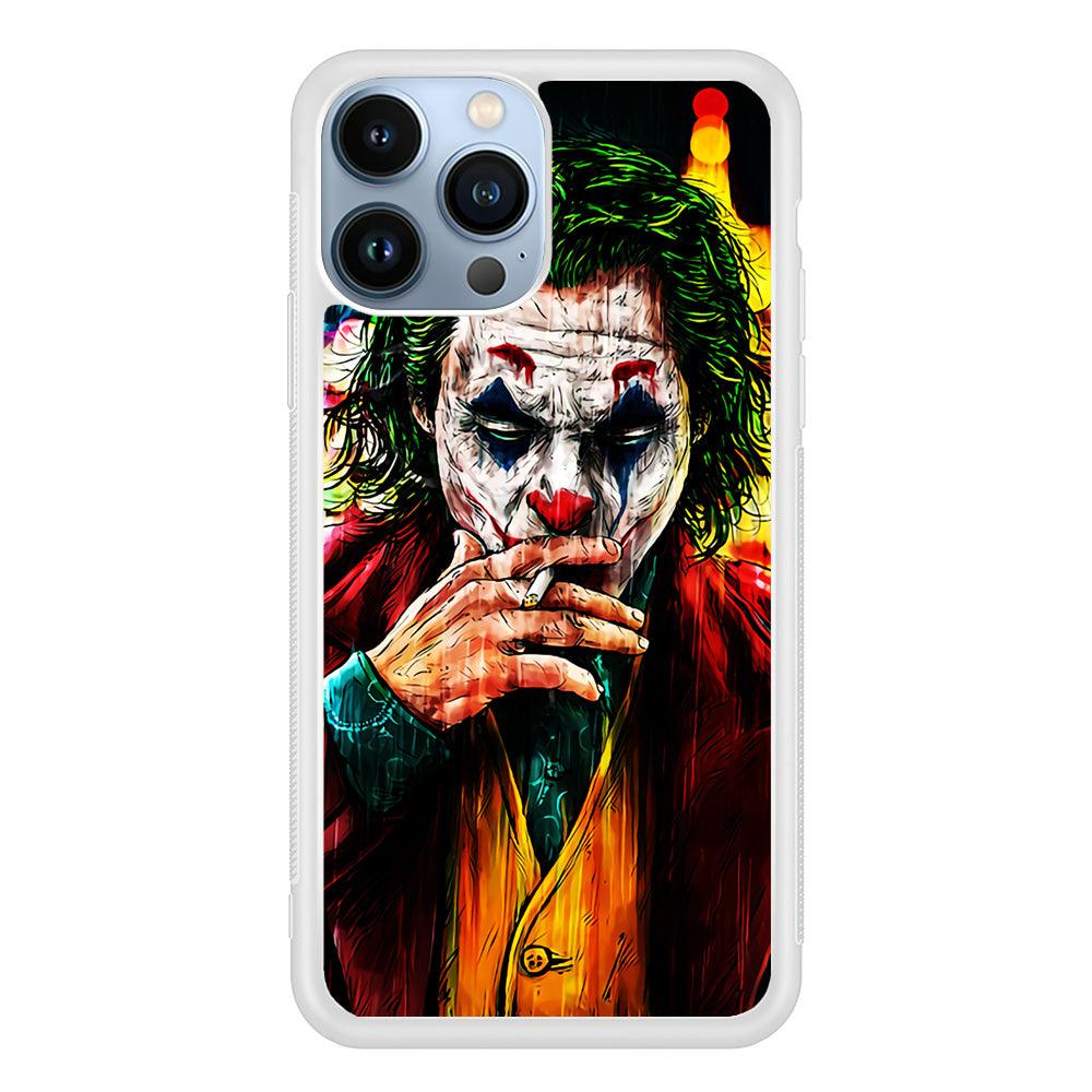 Joker Smoking Painting iPhone 13 Pro Max Case-Rubber / White (2D Case)-Xtracase