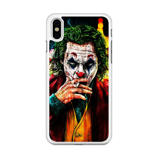 Joker Smoking Painting iPhone Xs Case-Rubber / White (2D Case)-Xtracase