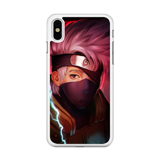 Kakashi Hatake Face iPhone Xs Case-Rubber / White (2D Case)-Xtracase