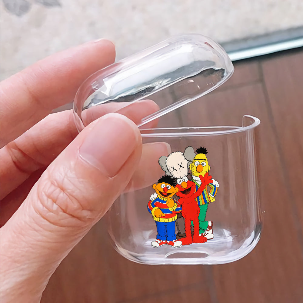 Kaws X Sesame Street Family Collab Hard Plastic Protective Clear Case Cover For Apple Airpods