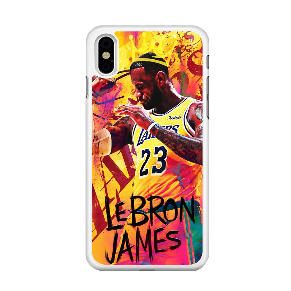 King James Lakers iPhone Xs Case-Rubber / White (2D Case)-Xtracase