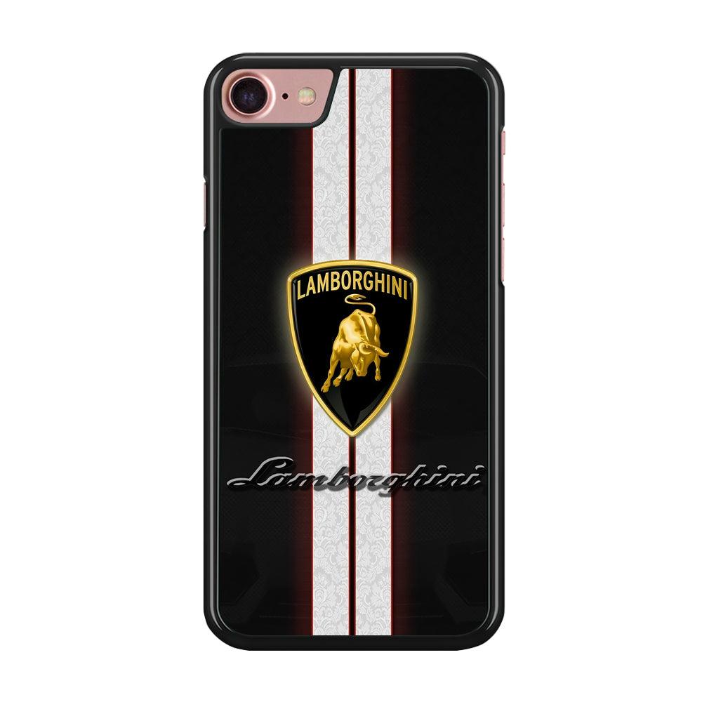 Lamborghini Logo White Stripe iPhone 8 Case-Rubber / Black (2D Case)-Xtracase