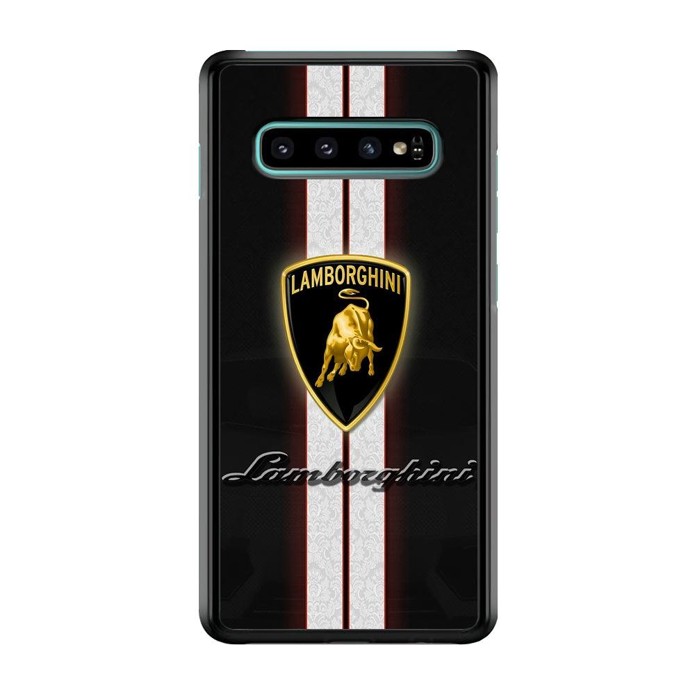 Lamborghini Logo White Stripe Samsung Galaxy S10 Case-Plastic / Full Wrap (3D Case)-Xtracase