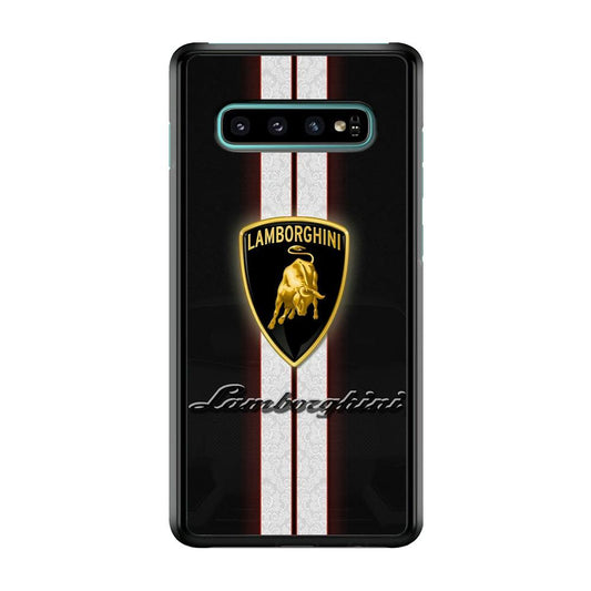 Lamborghini Logo White Stripe Samsung Galaxy S10 Case-Plastic / Full Wrap (3D Case)-Xtracase