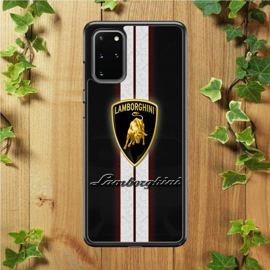 Lamborghini Logo White Stripe Samsung Galaxy S20 Plus Case-Rubber / Black (2D Case)-Xtracase