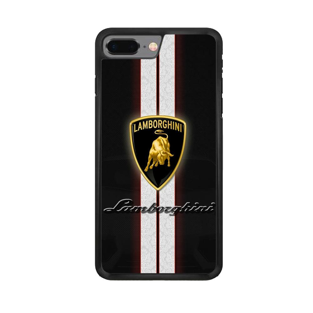 Lamborghini Logo White Stripe iPhone 8 Plus Case-Rubber / Black (2D Case)-Xtracase