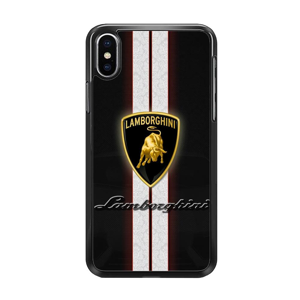Lamborghini Logo White Stripe iPhone Xs Max Case-Rubber / Black (2D Case)-Xtracase