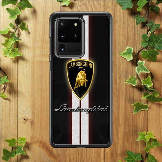 Lamborghini Logo White Stripe Samsung Galaxy S20 Ultra Case-Rubber / Black (2D Case)-Xtracase