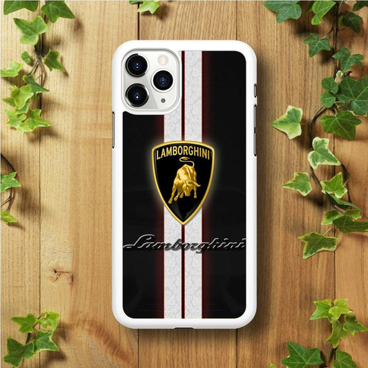 Lamborghini Logo White Stripe iPhone 11 Pro Case-Rubber / White (2D Case)-Xtracase