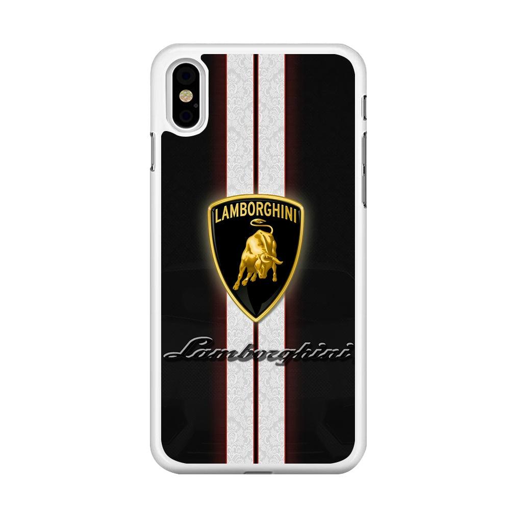 Lamborghini Logo White Stripe iPhone Xs Max Case-Rubber / White (2D Case)-Xtracase