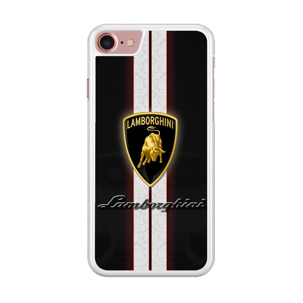 Lamborghini Logo White Stripe iPhone 8 Case-Rubber / White (2D Case)-Xtracase