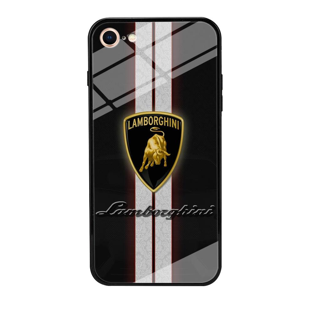 Lamborghini Logo White Stripe iPhone 8 Case-Tempered Glass Case-Xtracase