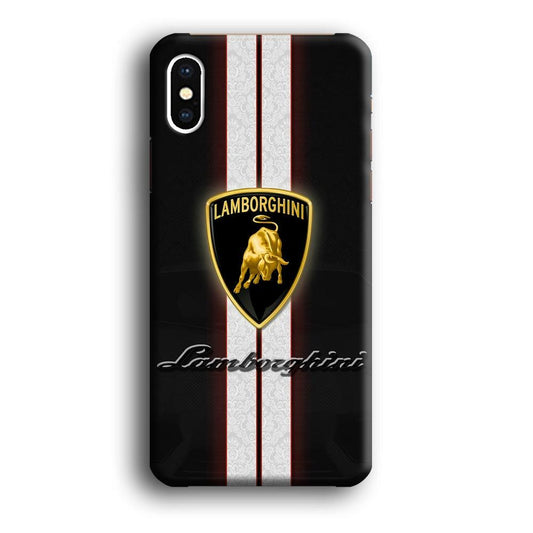 Lamborghini Logo White Stripe iPhone Xs Case-Plastic / Full Wrap (3D Case)-Xtracase