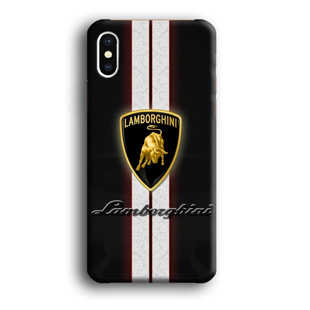 Lamborghini Logo White Stripe iPhone Xs Max Case-Plastic / Full Wrap (3D Case)-Xtracase