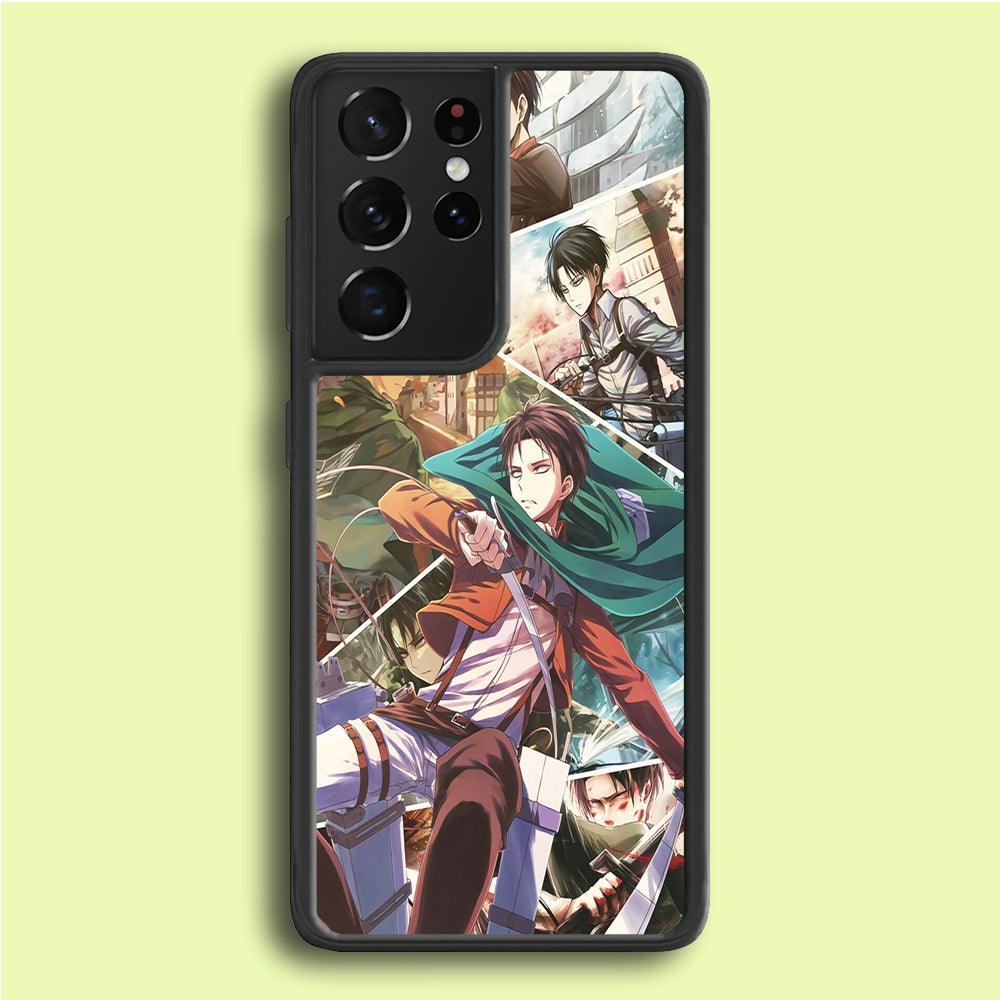 Levi Ackerman Collage Samsung Galaxy S25 Ultra Case-Rubber / White (2D Case)-Xtracase