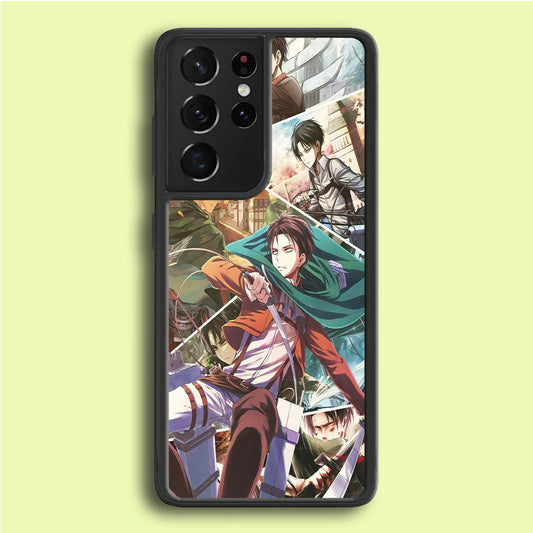 Levi Ackerman Collage Samsung Galaxy S21 Ultra Case-Rubber / White (2D Case)-Xtracase