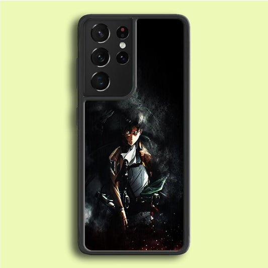 Levi Ackerman Shingeki no Kyojin Samsung Galaxy S21 Ultra Case-Rubber / Black (2D Case)-Xtracase