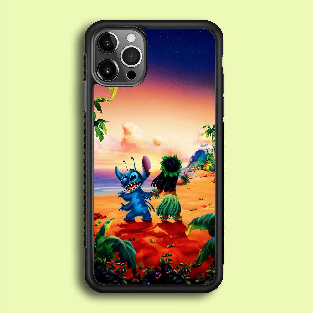 Lilo and Stitch on The Beach iPhone 12 Pro Max Case-Rubber / Black (2D Case)-Xtracase