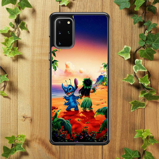 Lilo and Stitch on The Beach Samsung Galaxy S20 Plus Case-Rubber / Black (2D Case)-Xtracase