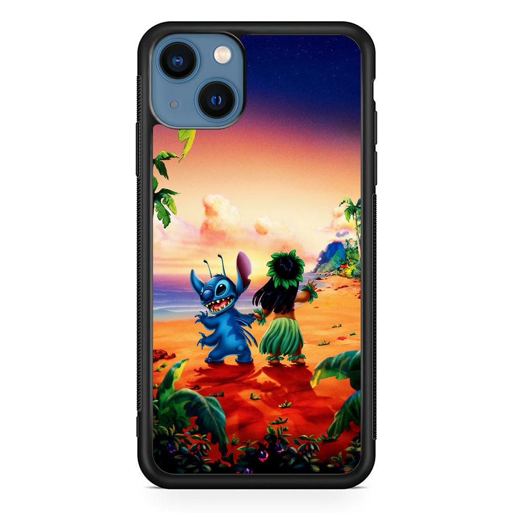 Lilo and Stitch on The Beach iPhone 13 Pro Case-Rubber / Black (2D Case)-Xtracase