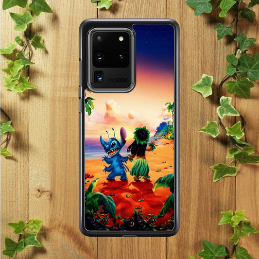 Lilo and Stitch on The Beach Samsung Galaxy S20 Ultra Case-Rubber / White (2D Case)-Xtracase