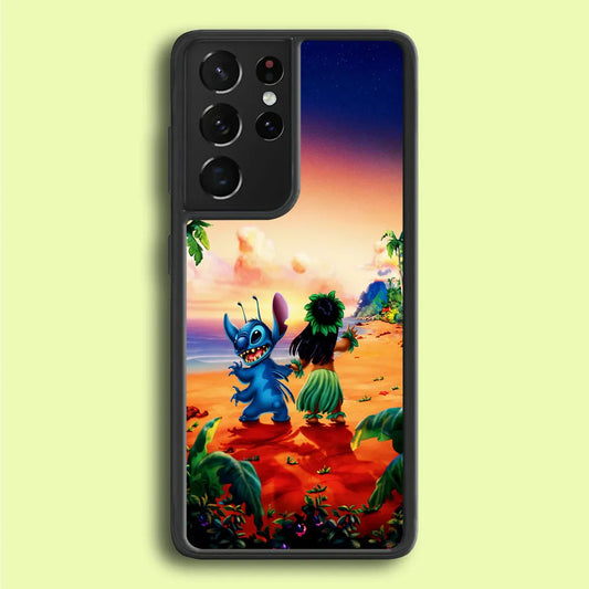 Lilo and Stitch on The Beach Samsung Galaxy S21 Ultra Case-Rubber / White (2D Case)-Xtracase