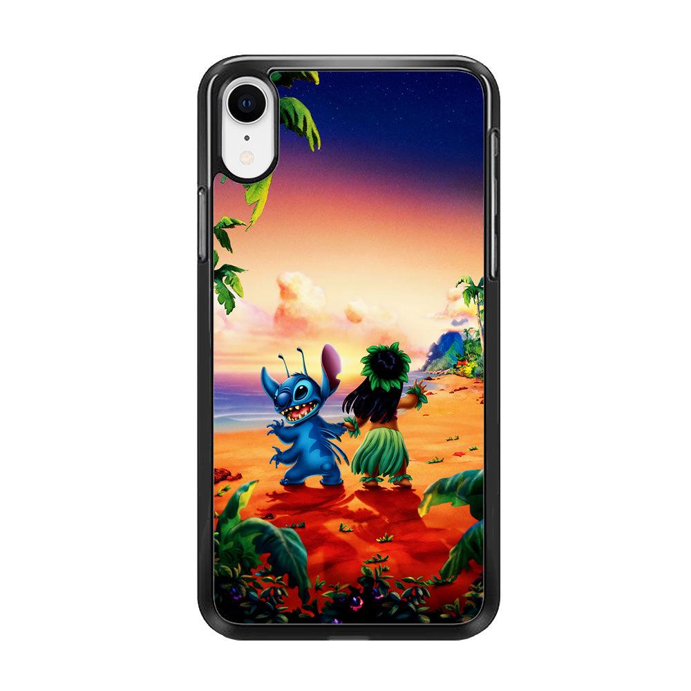 Lilo and Stitch on The Beach iPhone XR Case-Rubber / Black (2D Case)-Xtracase