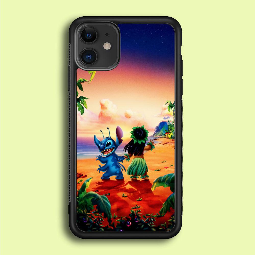 Lilo and Stitch on The Beach iPhone 12 Case-Rubber / Black (2D Case)-Xtracase