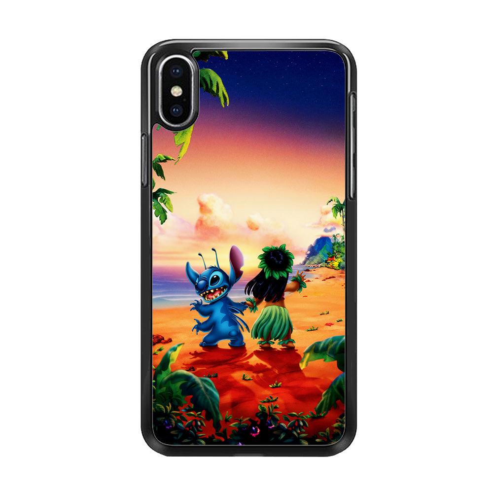 Lilo and Stitch on The Beach iPhone Xs Max Case-Rubber / Black (2D Case)-Xtracase