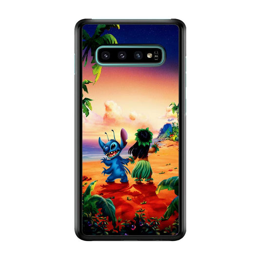 Lilo and Stitch on The Beach Samsung Galaxy S10 Plus Case-Rubber / White (2D Case)-Xtracase