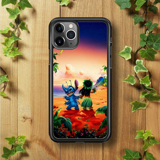 Lilo and Stitch on The Beach iPhone 11 Pro Case-Rubber / Black (2D Case)-Xtracase