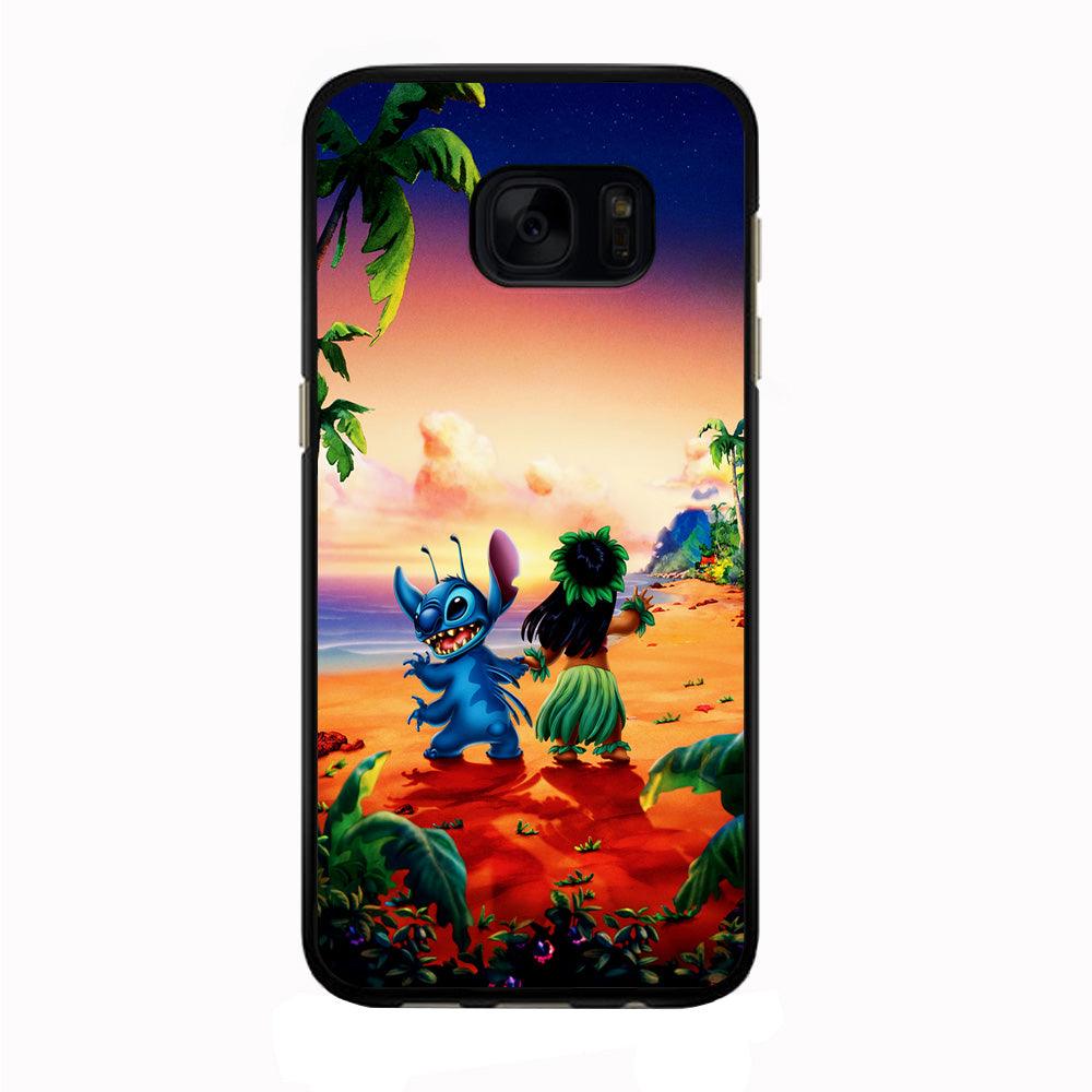 Lilo and Stitch on The Beach Samsung Galaxy S7 Case-Rubber / Black (2D Case)-Xtracase