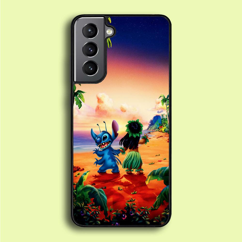 Lilo and Stitch on The Beach Samsung Galaxy S21 Plus Case-Rubber / Black (2D Case)-Xtracase
