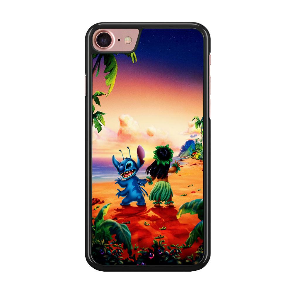 Lilo and Stitch on The Beach iPhone SE 2020 Case-Rubber / Black (2D Case)-Xtracase