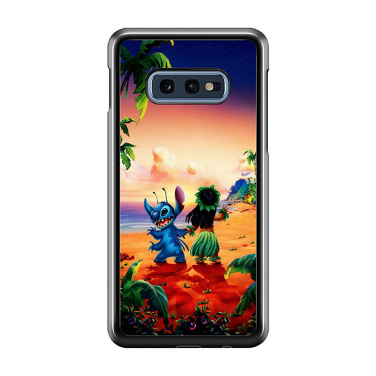 Lilo and Stitch on The Beach Samsung Galaxy S10E Case-Rubber / White (2D Case)-Xtracase