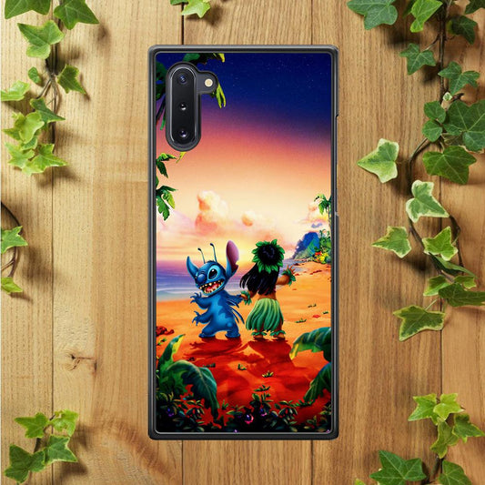 Lilo and Stitch on The Beach Samsung Galaxy Note 10 Case-Rubber / Black (2D Case)-Xtracase