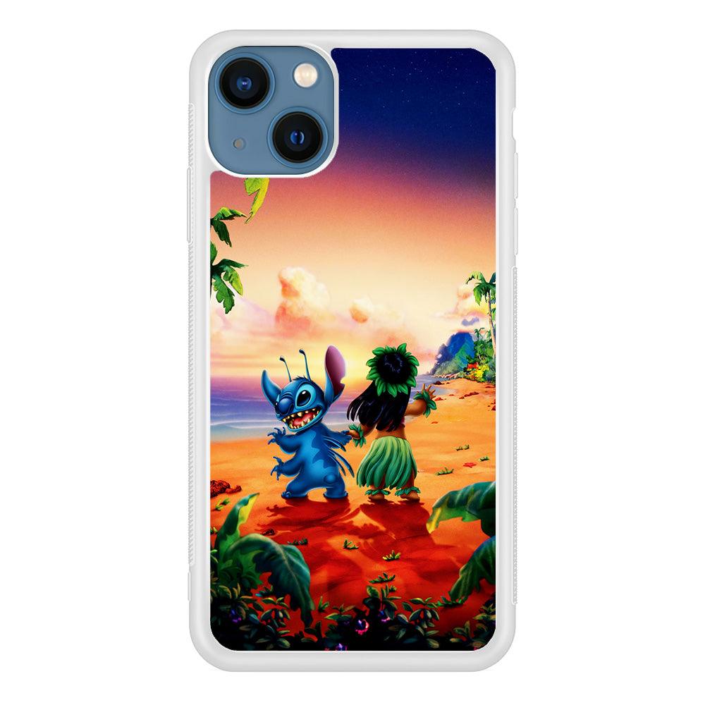 Lilo and Stitch on The Beach iPhone 13 Pro Case-Rubber / White (2D Case)-Xtracase