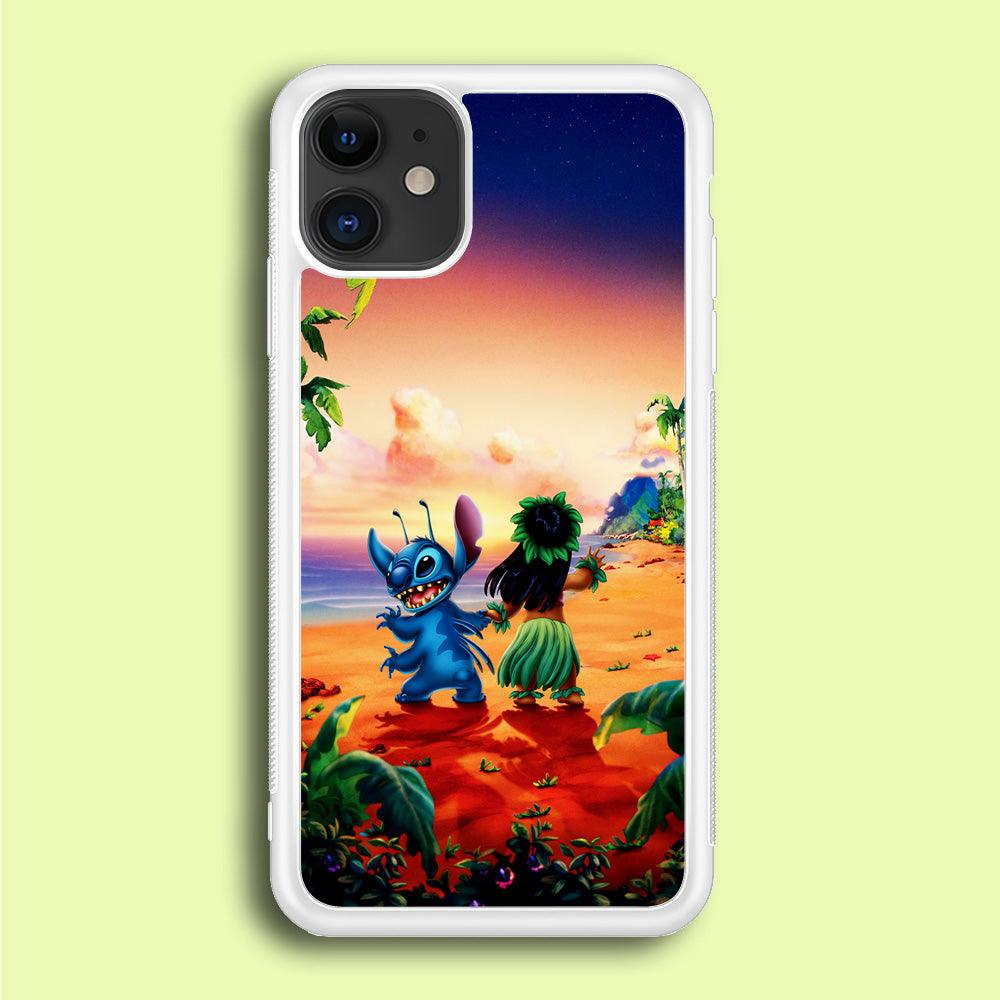 Lilo and Stitch on The Beach iPhone 12 Case-Rubber / White (2D Case)-Xtracase
