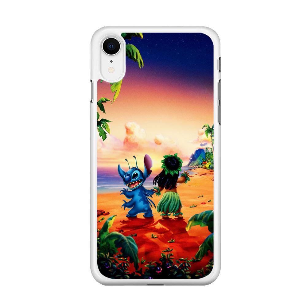 Lilo and Stitch on The Beach iPhone XR Case-Rubber / White (2D Case)-Xtracase