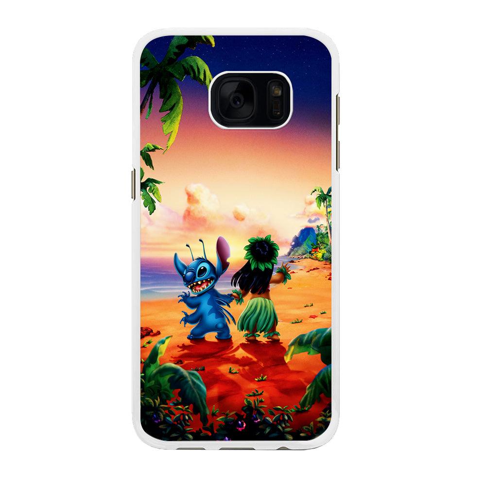 Lilo and Stitch on The Beach Samsung Galaxy S7 Edge Case-Rubber / White (2D Case)-Xtracase