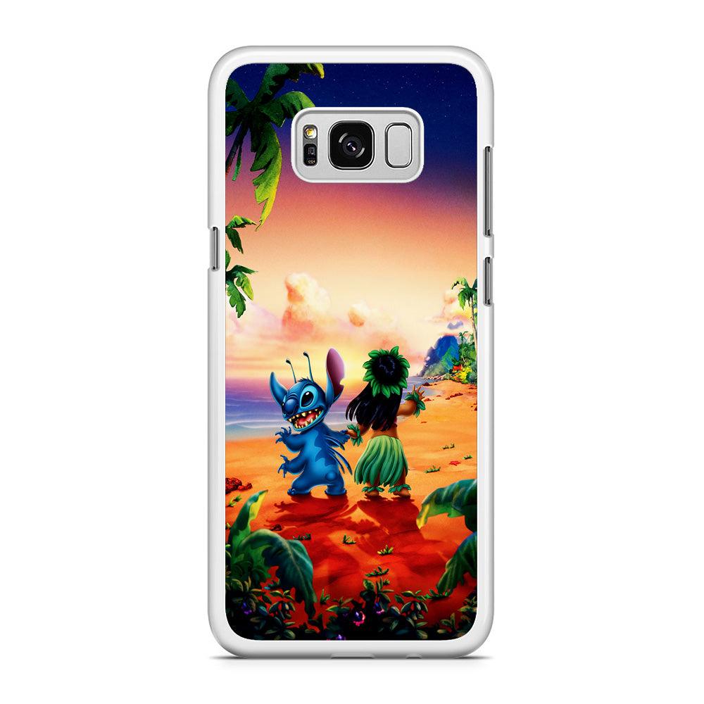 Lilo and Stitch on The Beach Samsung Galaxy S8 Case-Rubber / White (2D Case)-Xtracase