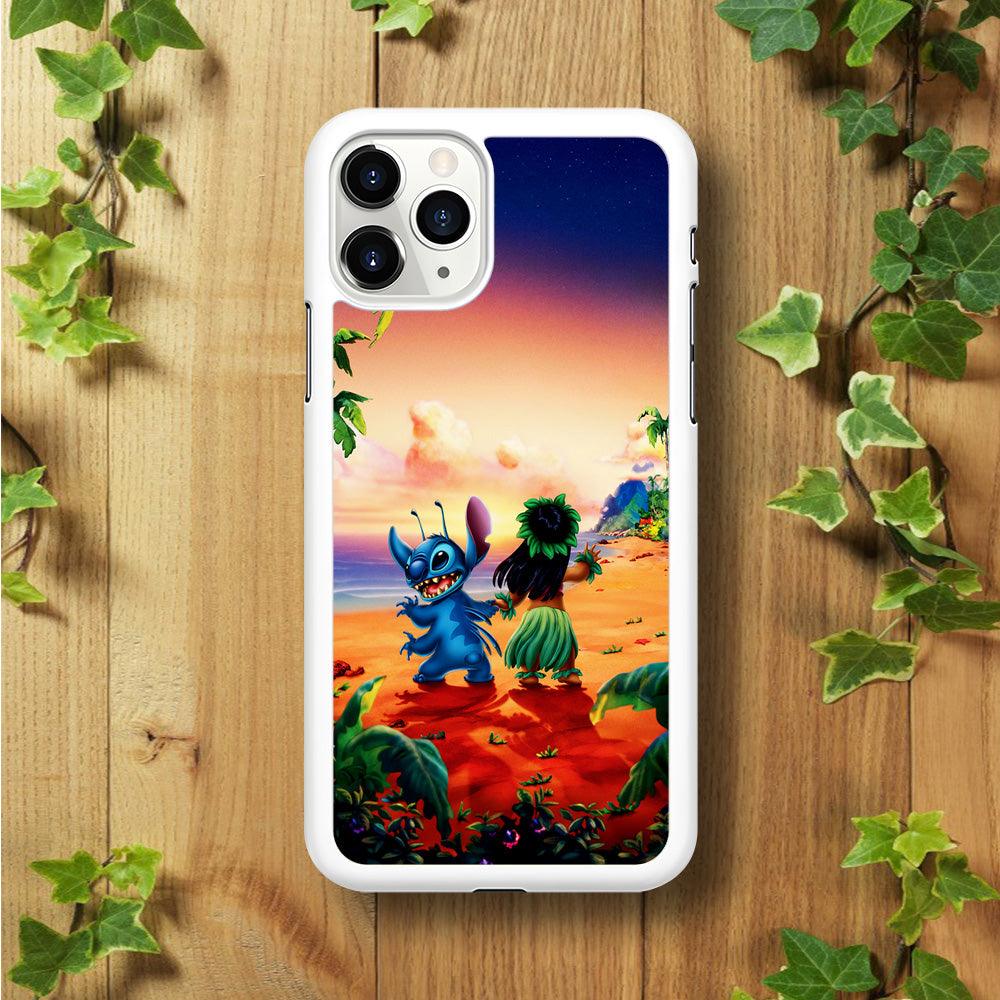 Lilo and Stitch on The Beach iPhone 11 Pro Case-Rubber / White (2D Case)-Xtracase