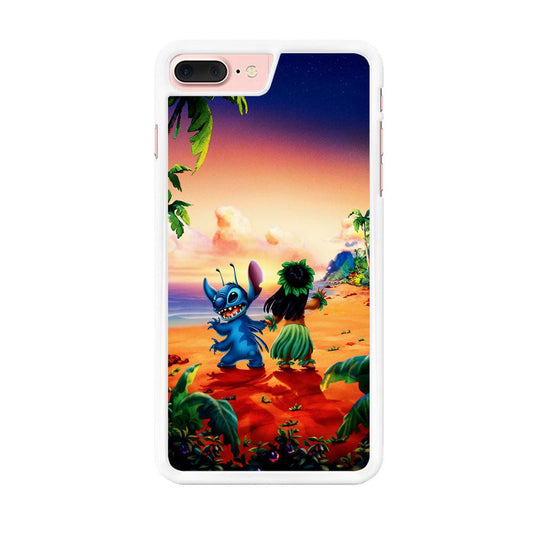 Lilo and Stitch on The Beach iPhone 8 Plus Case-Rubber / White (2D Case)-Xtracase