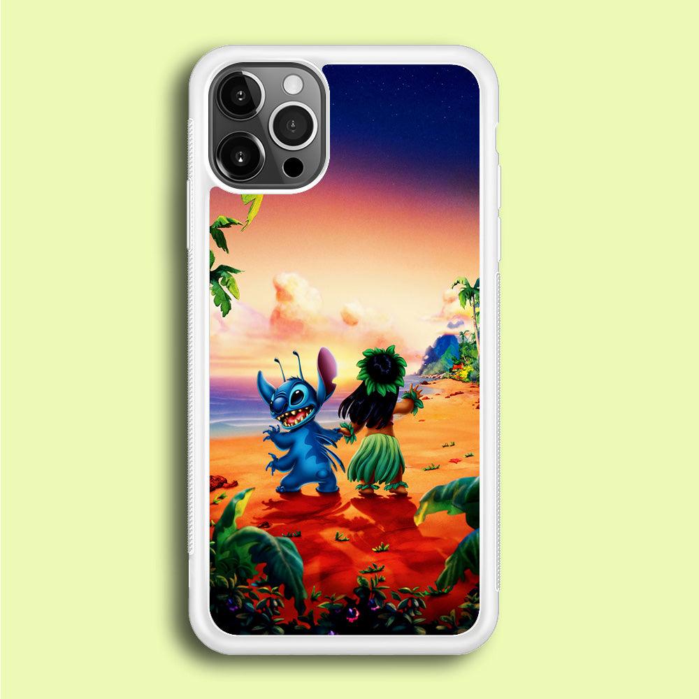 Lilo and Stitch on The Beach iPhone 12 Pro Case-Rubber / White (2D Case)-Xtracase