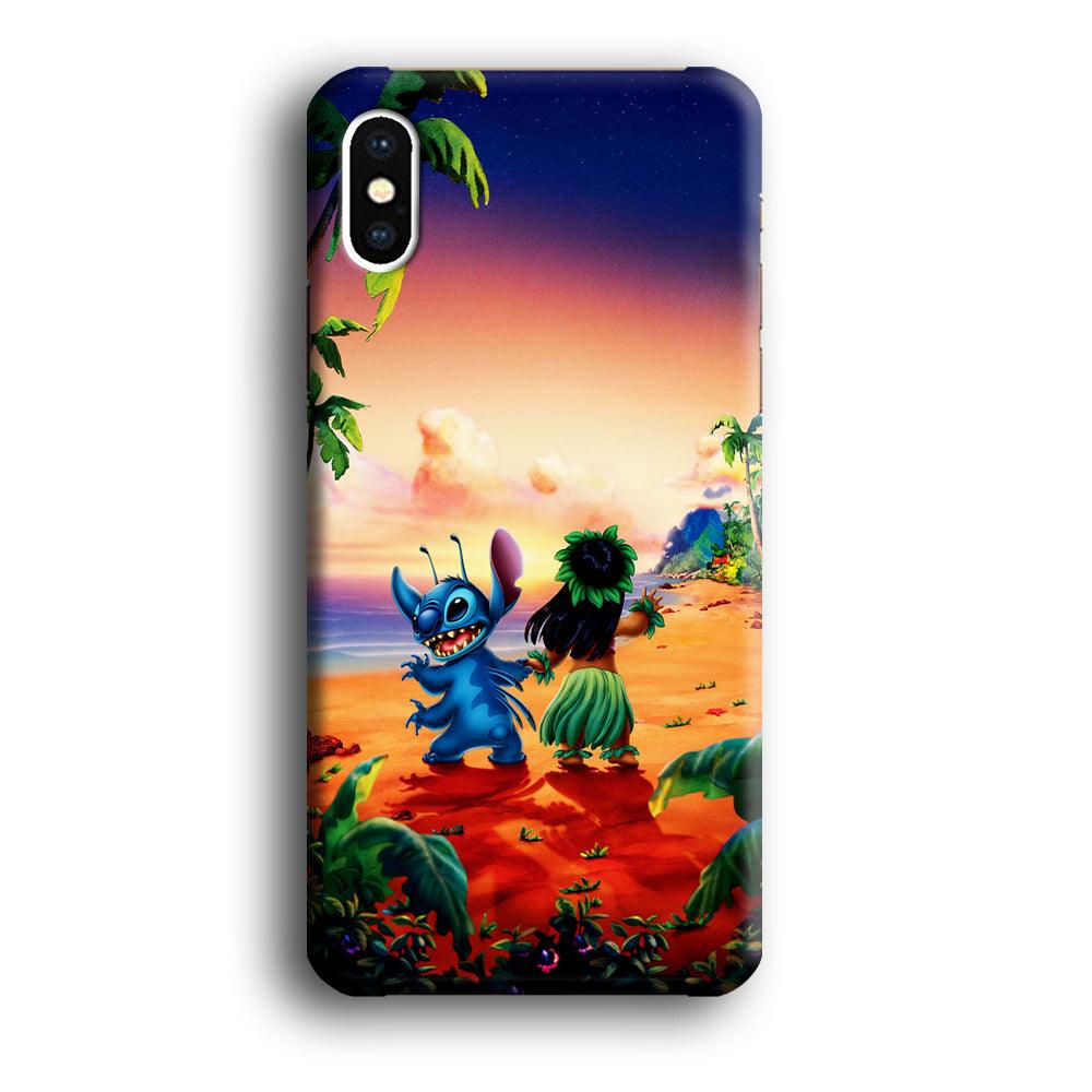 Lilo and Stitch on The Beach iPhone Xs Case-Plastic / Full Wrap (3D Case)-Xtracase
