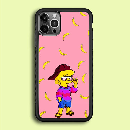 Lisa Simpson Banana iPhone 12 Pro Max Case-Rubber / Black (2D Case)-Xtracase
