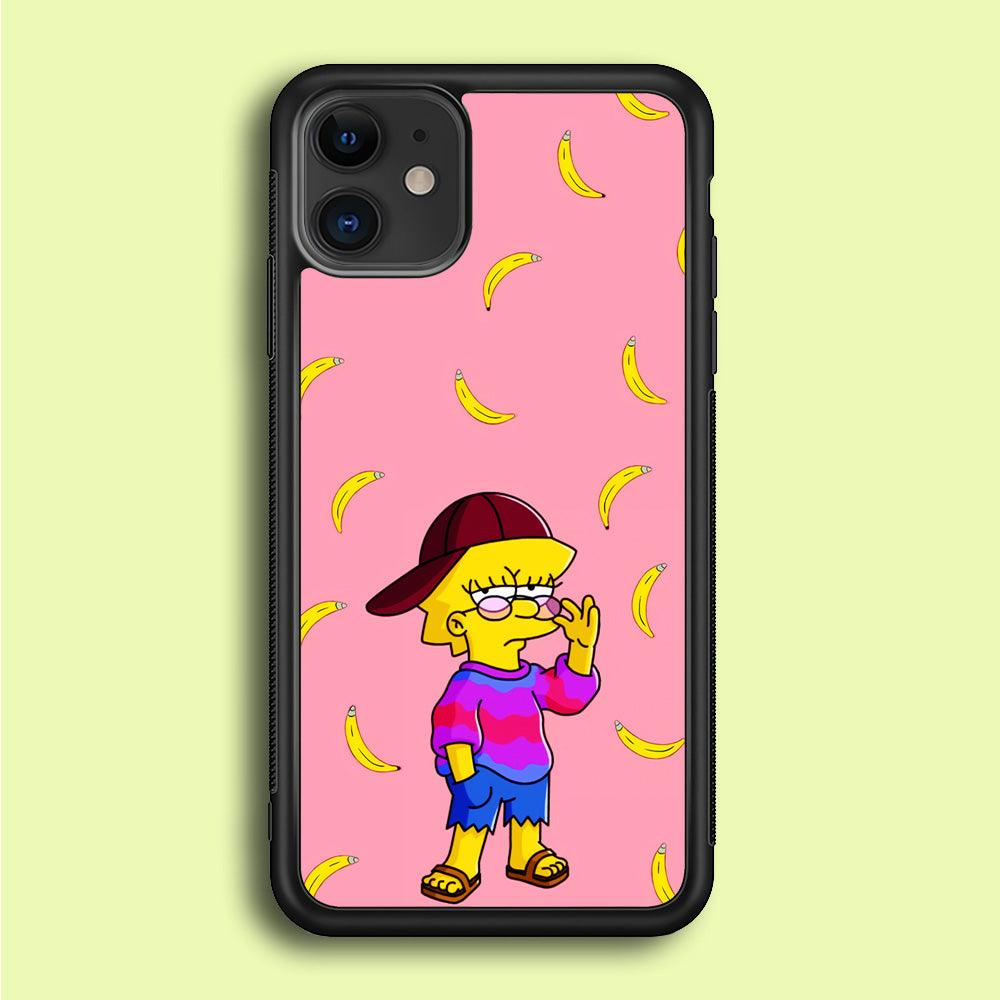 Lisa Simpson Banana iPhone 12 Mini Case-Rubber / Black (2D Case)-Xtracase